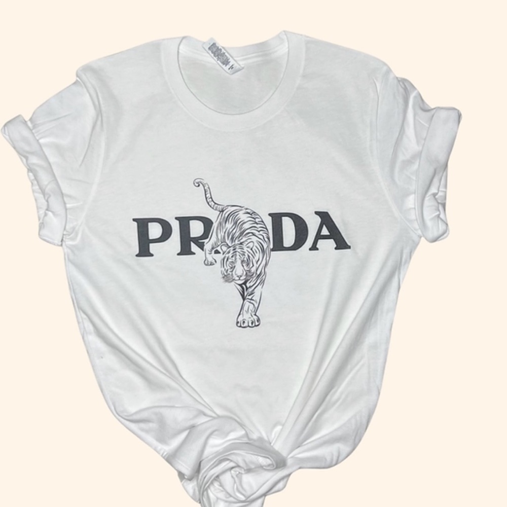 Prada White Tee with Tiger Graphic